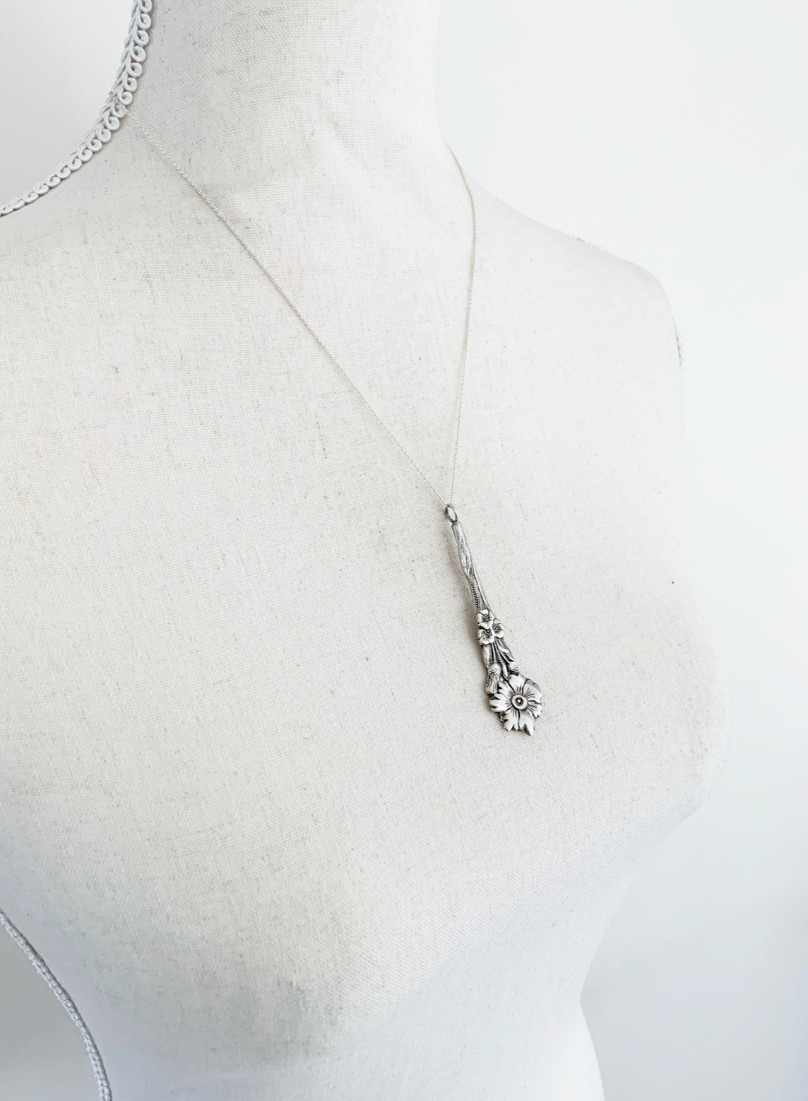 Silver Flower Spoon Charm Necklace