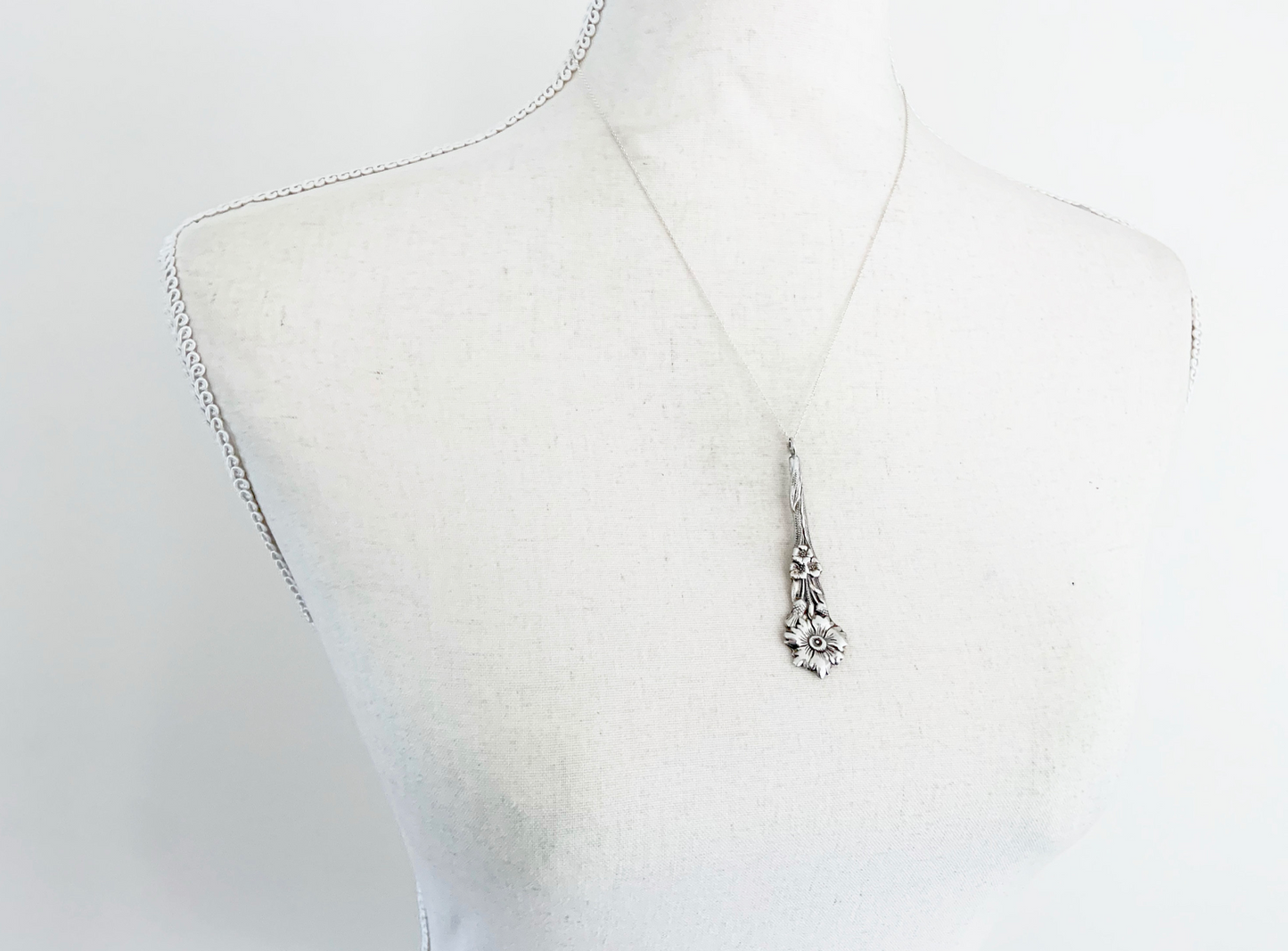Silver Flower Spoon Charm Necklace