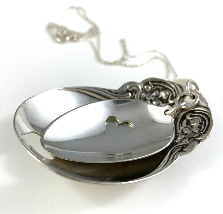 Silver Spoon Heart Charm Necklace